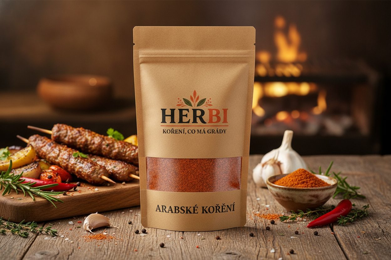 Misa grilovaneho masa s arabskim korenim, dymiaci gril a vona rimskej rascy