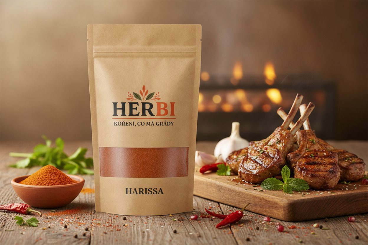 Miska harissové kořenící směsi se sušeným chilli a římským kmínem v orientální náladě
