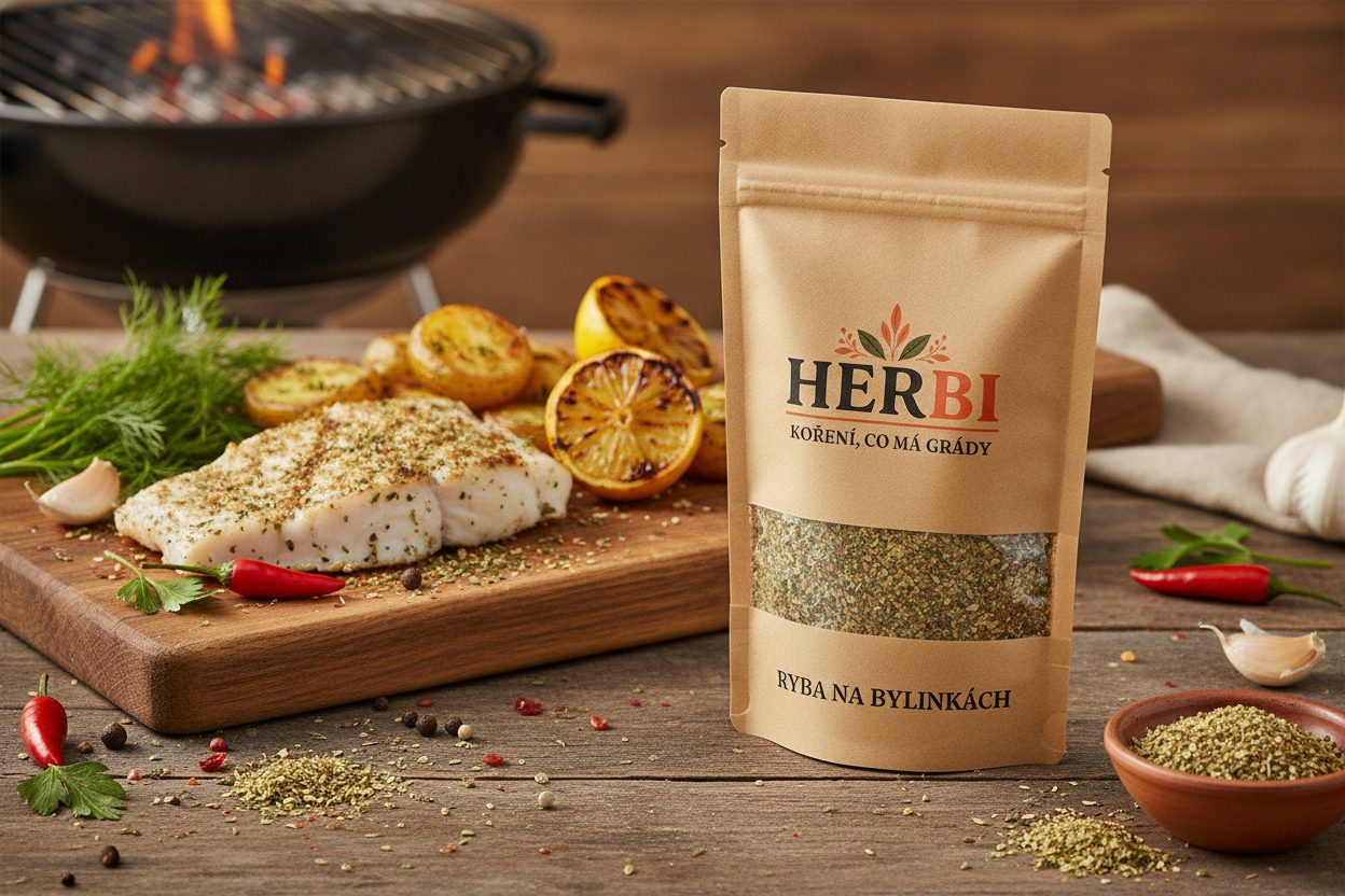 Aromatické bylinky a koření k rybě – petržel, oregano, bazalka, bílý pepř