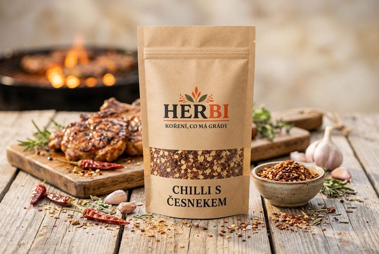 Pálivá chilli cesnaková zmes – žhavé červené tóny, aromatická para nad rozpálenou panvicou