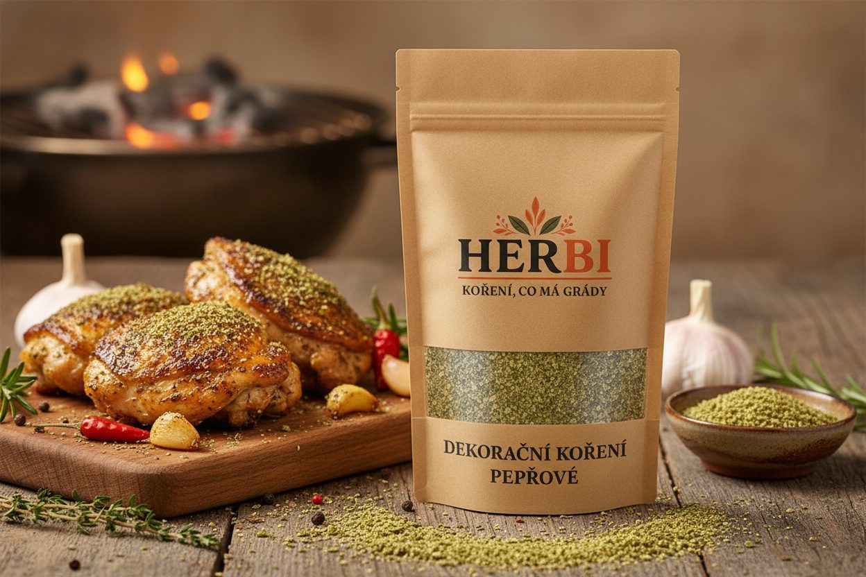 Výrazná pepřová směs koření v rustikální misce, aromatická a barevná