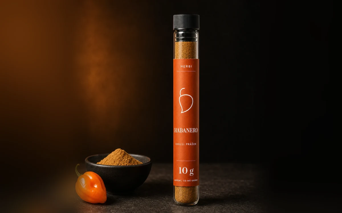 Zkumavka HERBI Habanero 10 g s miskou chilli prášku a oranžovou papričkou