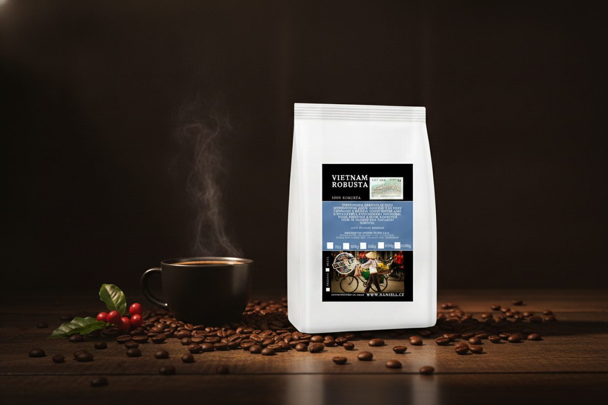 Káva Vietnam Robusta — zrnková, 100% robusta, plné tělo